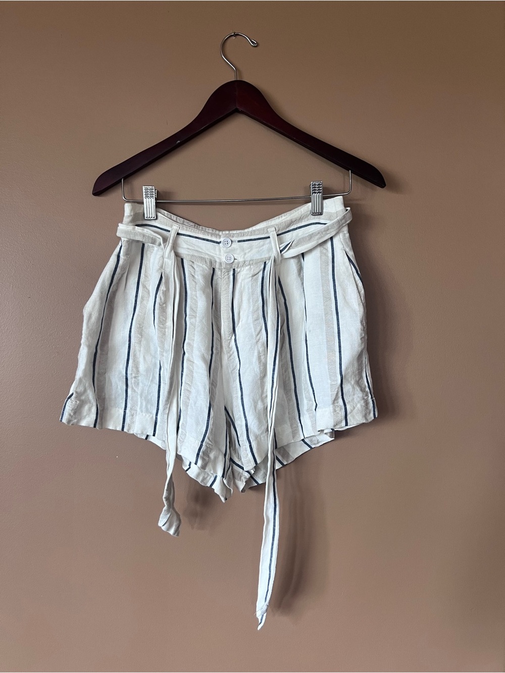 Rails Cream and Navy Striped High-Waist Shorts